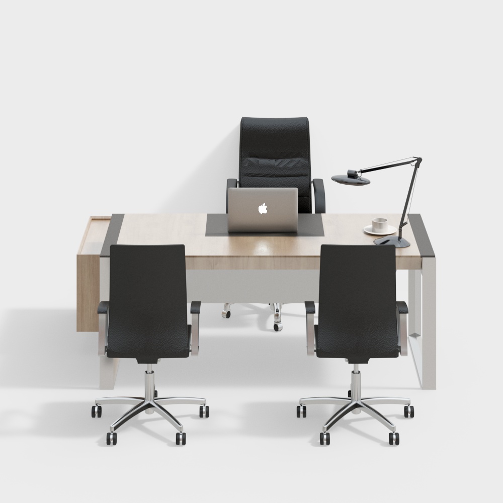 Modern Minimalist Office Furniture Set – Wood & Leather