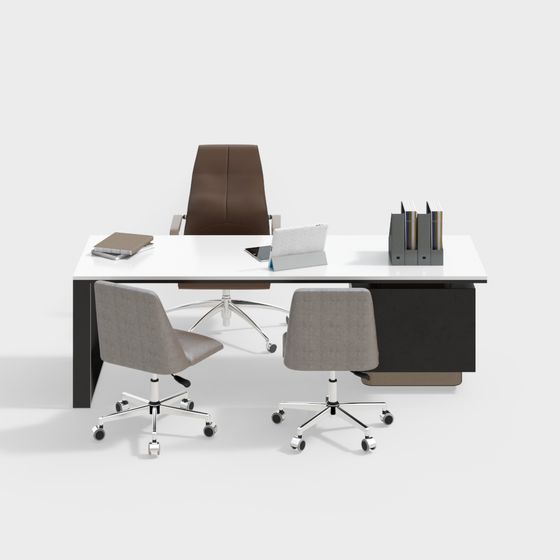 Modern Office Desk and Chair Combination 3D Model in Black