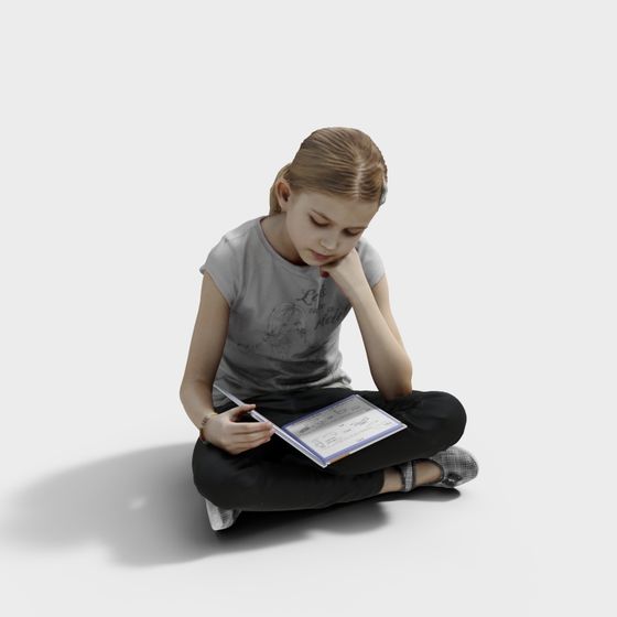 Focused Girl 3D Model for Creative Projects