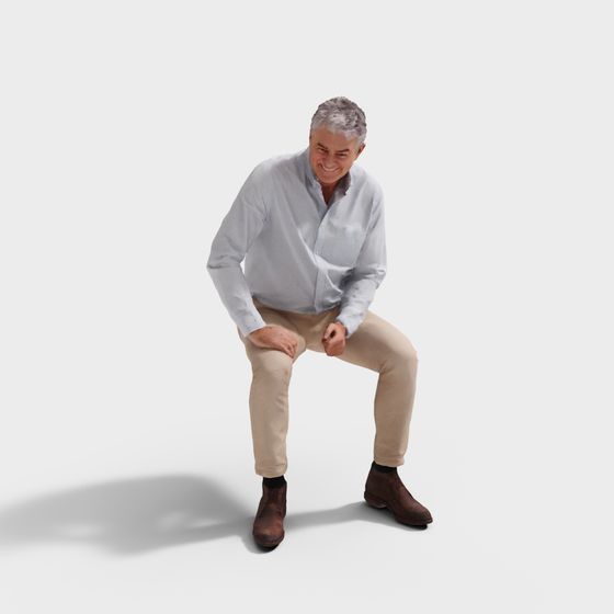 Old Man Squatting Pose 3D model