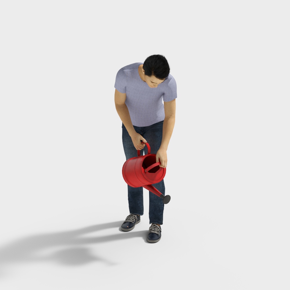 Realistic 3D Model of a Man with Red Watering Can