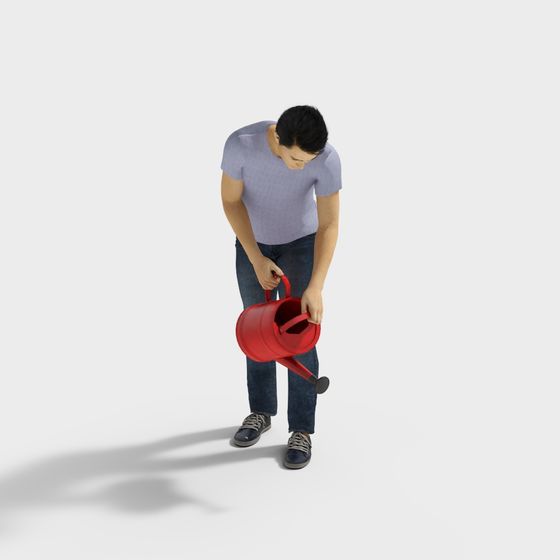 Realistic 3D Model of a Man with Red Watering Can