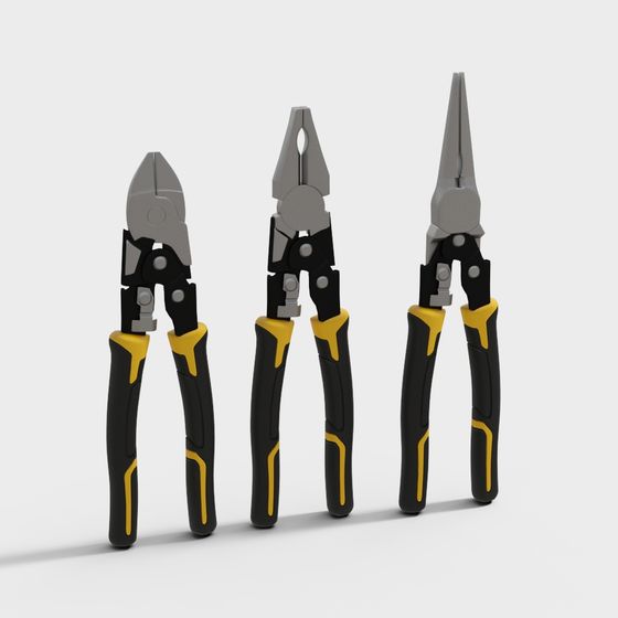 Industrial Pliers Set Low Poly 3D Model