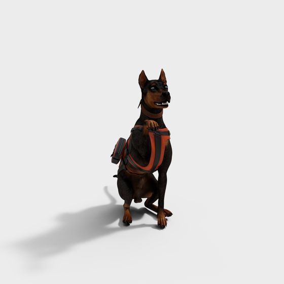 Orange Strapped German Shepherd 3D Model