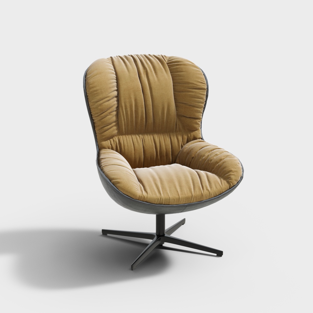 Cozy Lounge Chair 3D Model – Velvet & Metal Frame