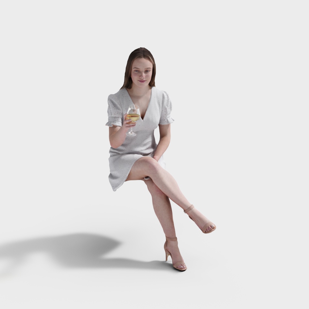 Elegant 3D Female Model in White Dress