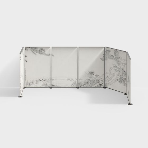 Impressive Ink Wash Folding Screen 3D model