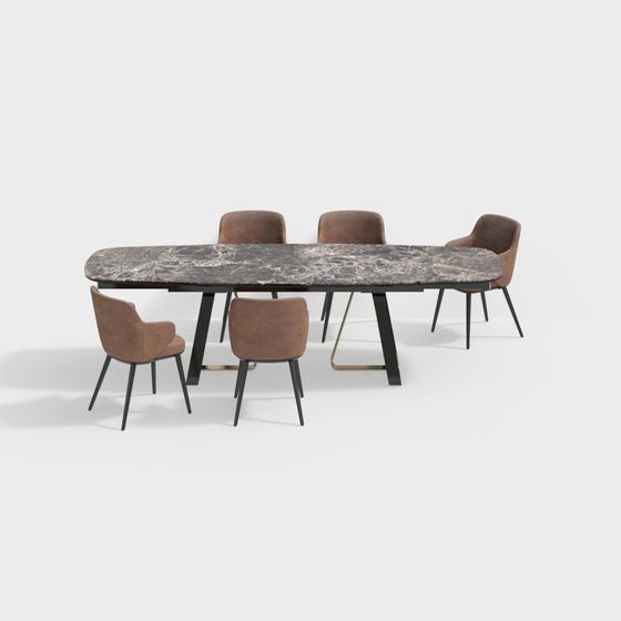 Elegant Marble Dining Table and Chair Set 3D model