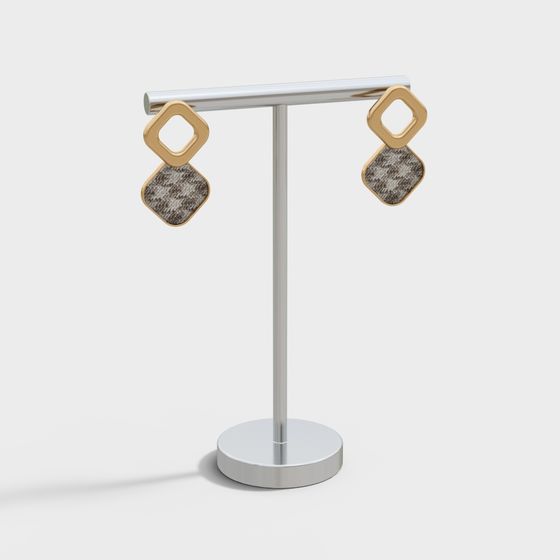 Artistic Low-Poly Gold Earrings 3D Model