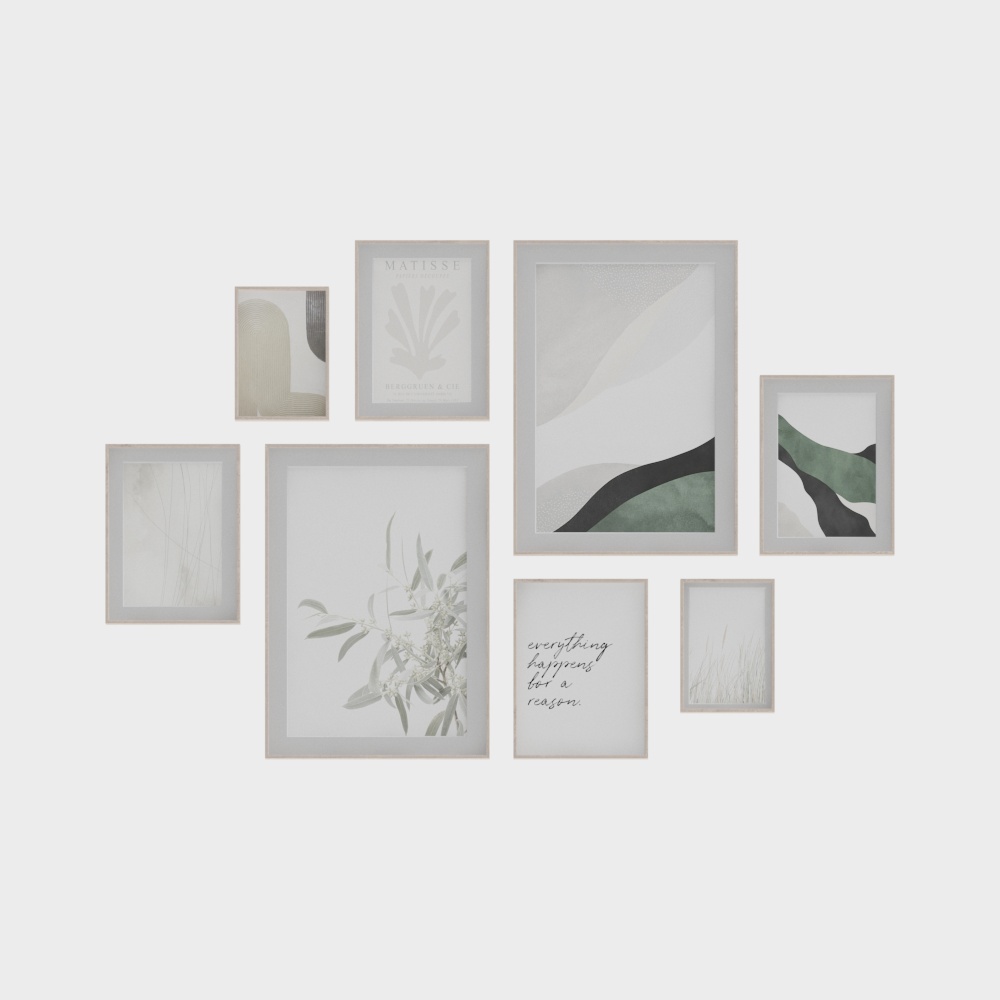 Wall Art Gallery 3D Model – Minimalist Textured Frames
