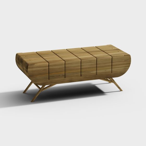 Stylish Wooden Streamlined Bench 3D model