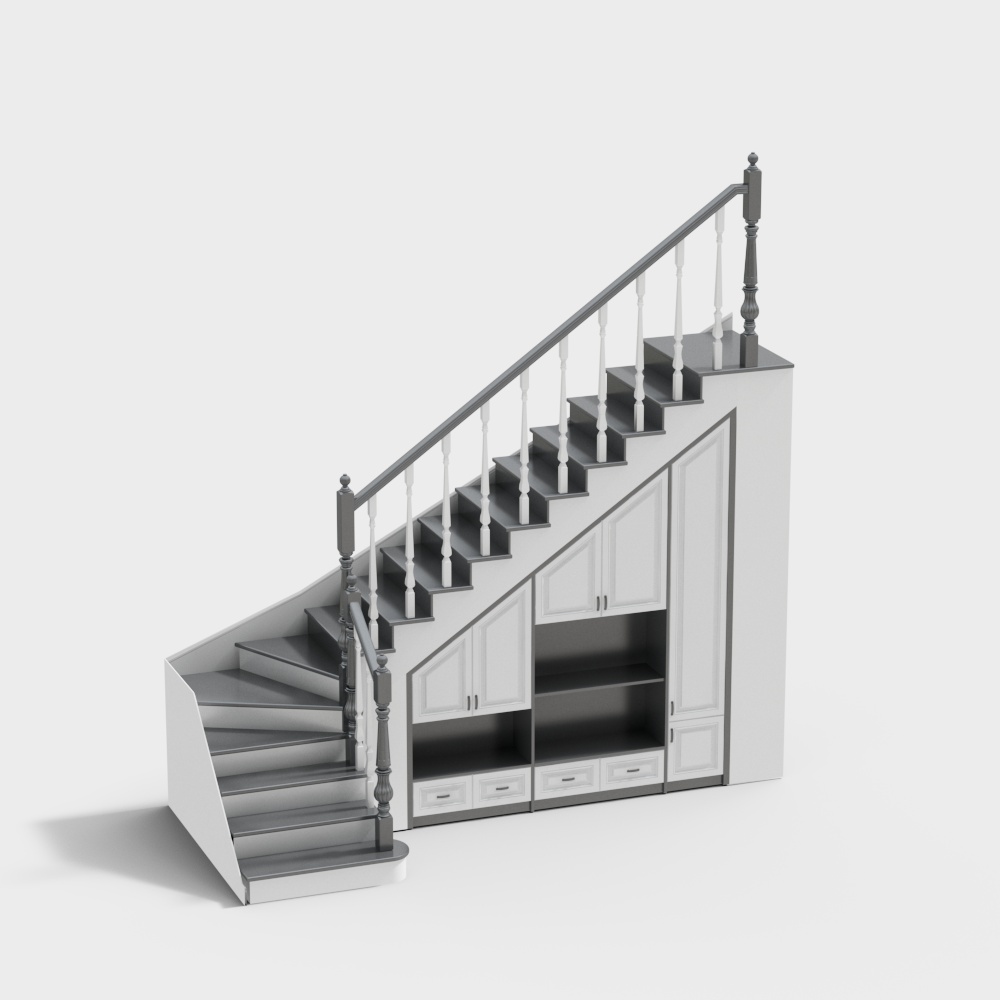Elegant Staircase with Built-in Storage 3D Model – Metallic Design