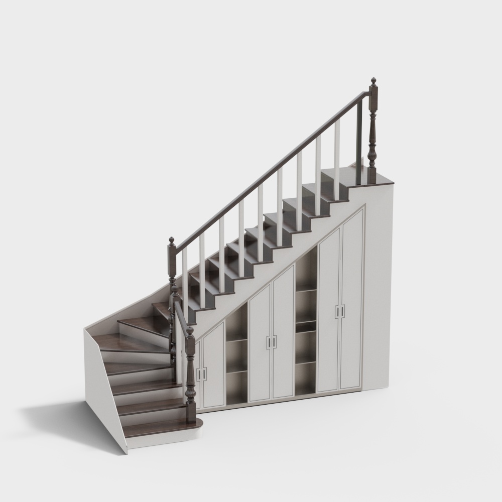 Urban Staircase 3D Model – Wooden Steps & Metal Railing