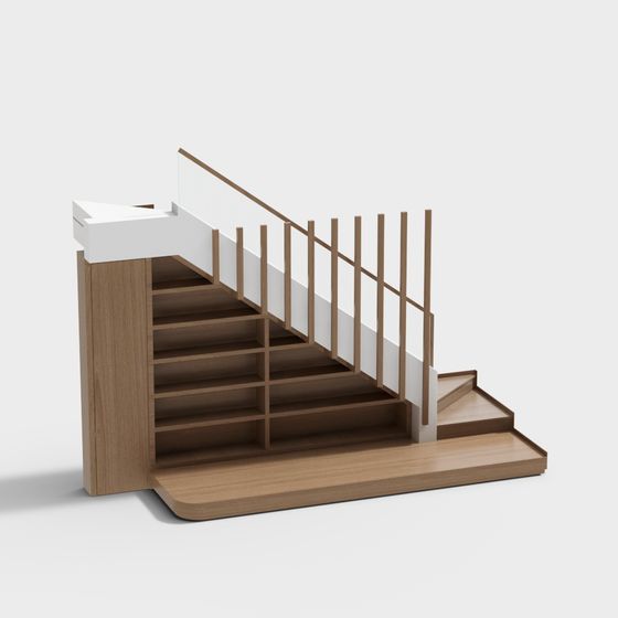 Elegant Low-Poly Wooden Staircase 3D model