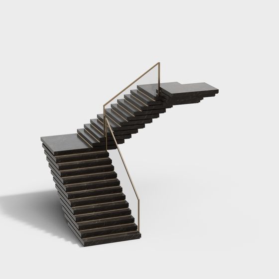 Elegant Low-Polygon Black Marble Staircase 3D model