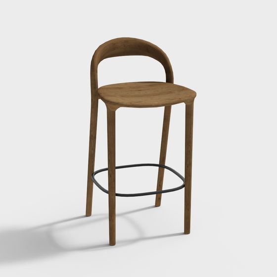 Stylish Wooden Barstool 3D model