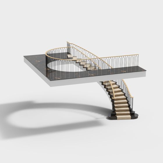Elegant Curved Staircase 3D model
