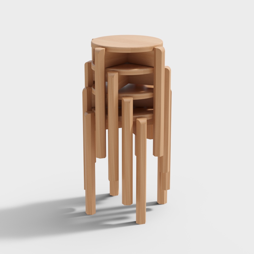 Taburete Redondo Pequeño Dudu - 4 Piezas Apilables - Madera Natural