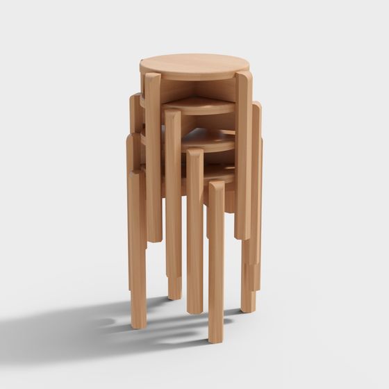 เก้าอี้กลมเล็ก Dudu - 4 ชิ้นซ้อนกันได้ - ไม้ธรรมชาติ