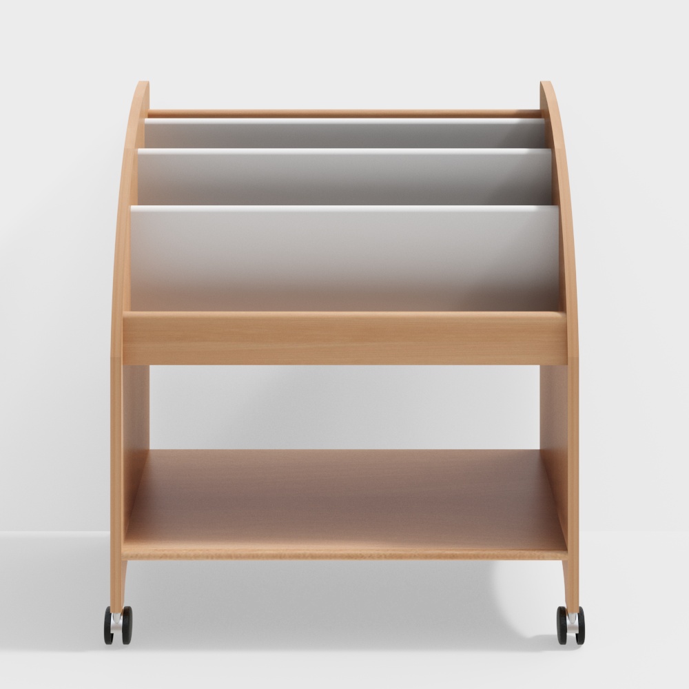 Qiqi Mobile Bookshelf (Natural Wood Color White Surface)