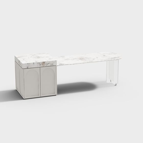 Stylish Marble Long Table 3D model