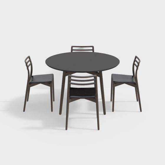 Round Table and Four Chairs Set 3D model