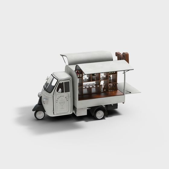 Stylish Vintage Mobile Bar 3D Model for Outdoor Spaces