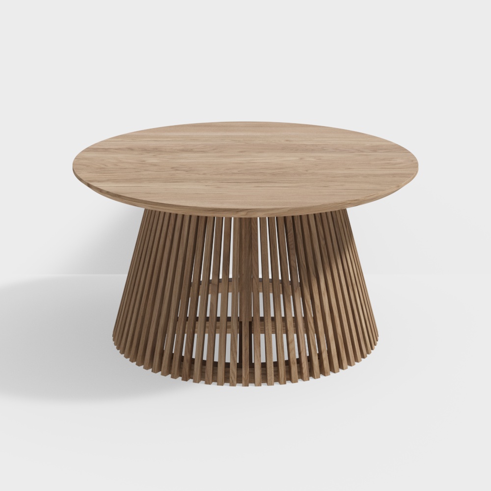 Low-Polygon Round Table 3D Model – Wood Grain Design