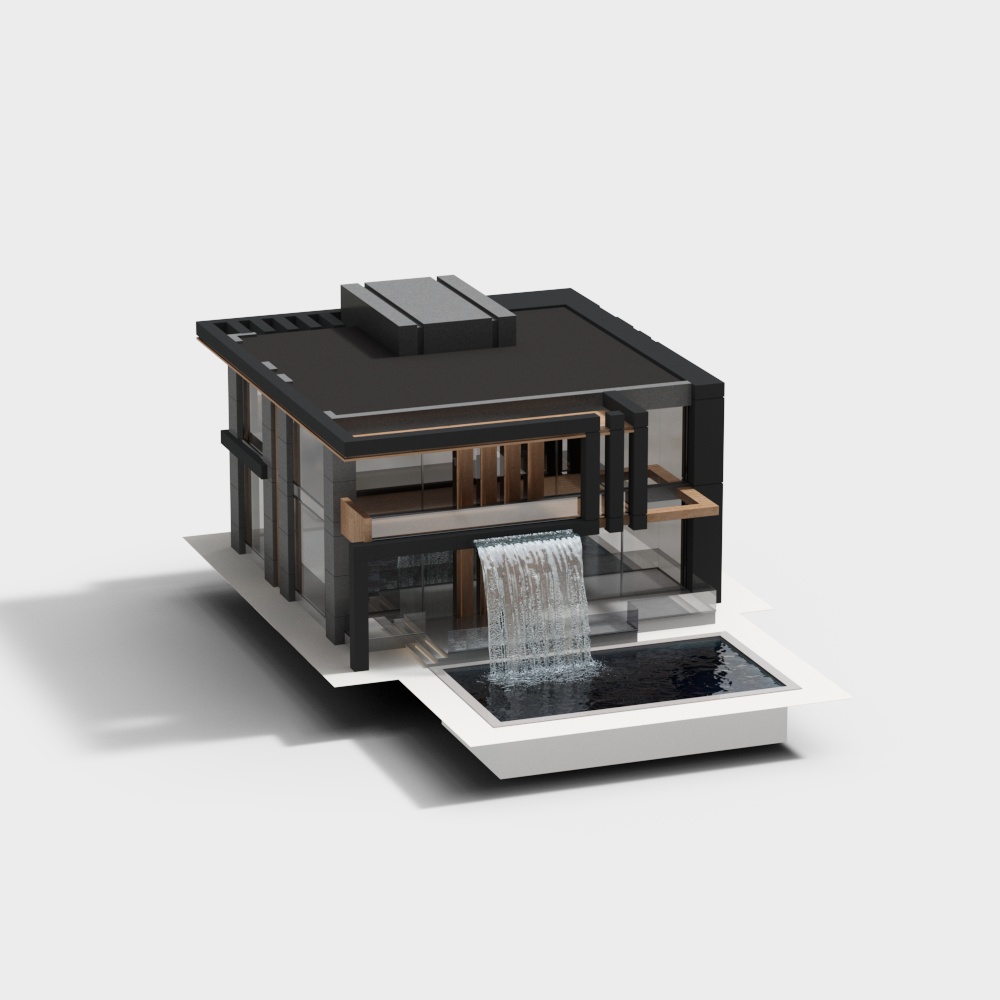 Modern Villa Pool Waterfall