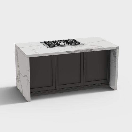 Simple European Central Island Table 3D Model for Modern Kitchens