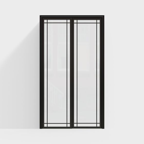 Elegant New Chinese-Style Floor-to-Ceiling Window 3D Model in Black