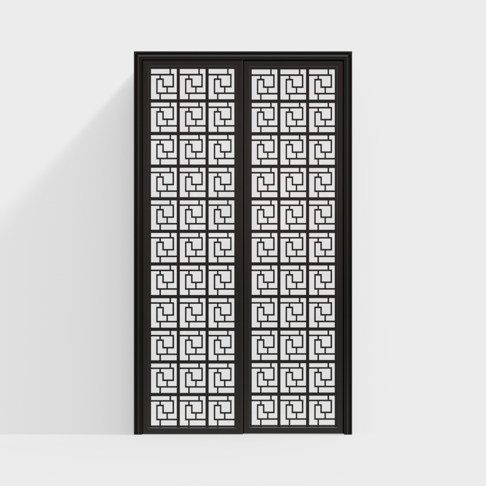 Geometric Gate 3D Model – Black Frame with Greek Patterns