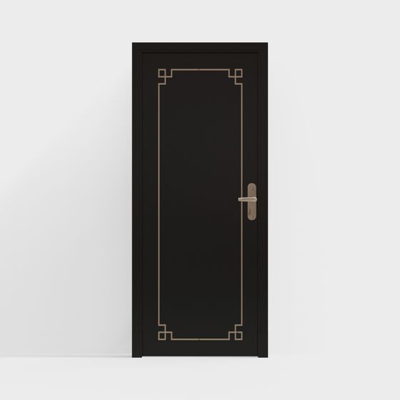 Stylish Black Door 3D model with Golden Details