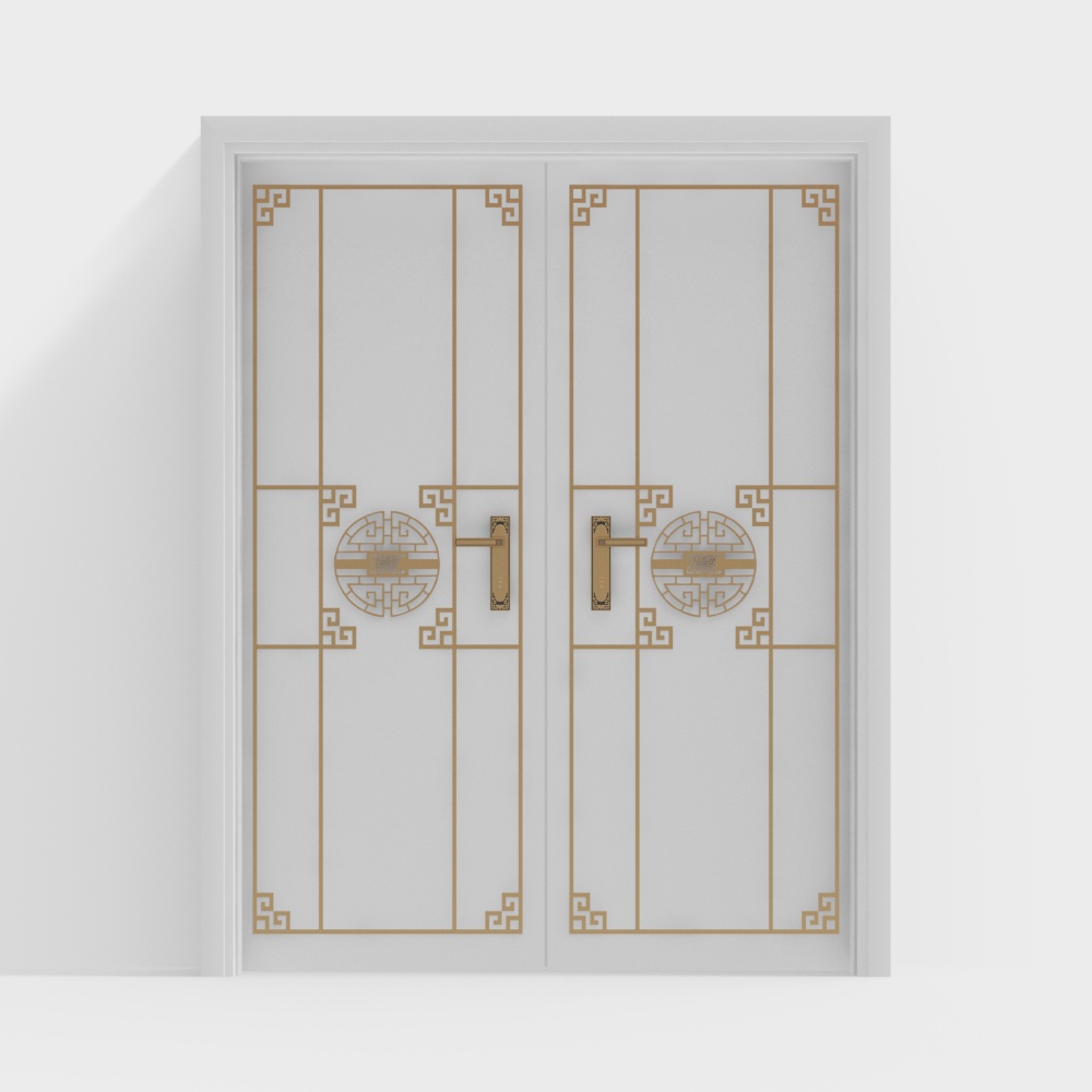 New Chinese-Style White Double-Door