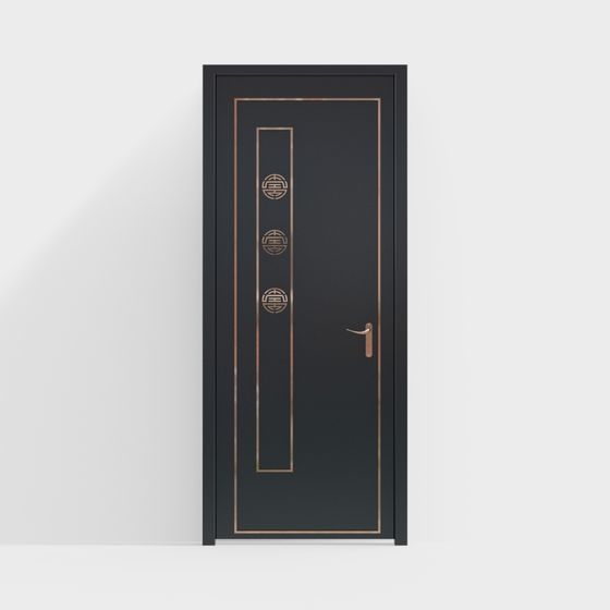 Elegant Black 3D Door Model with Golden Accents