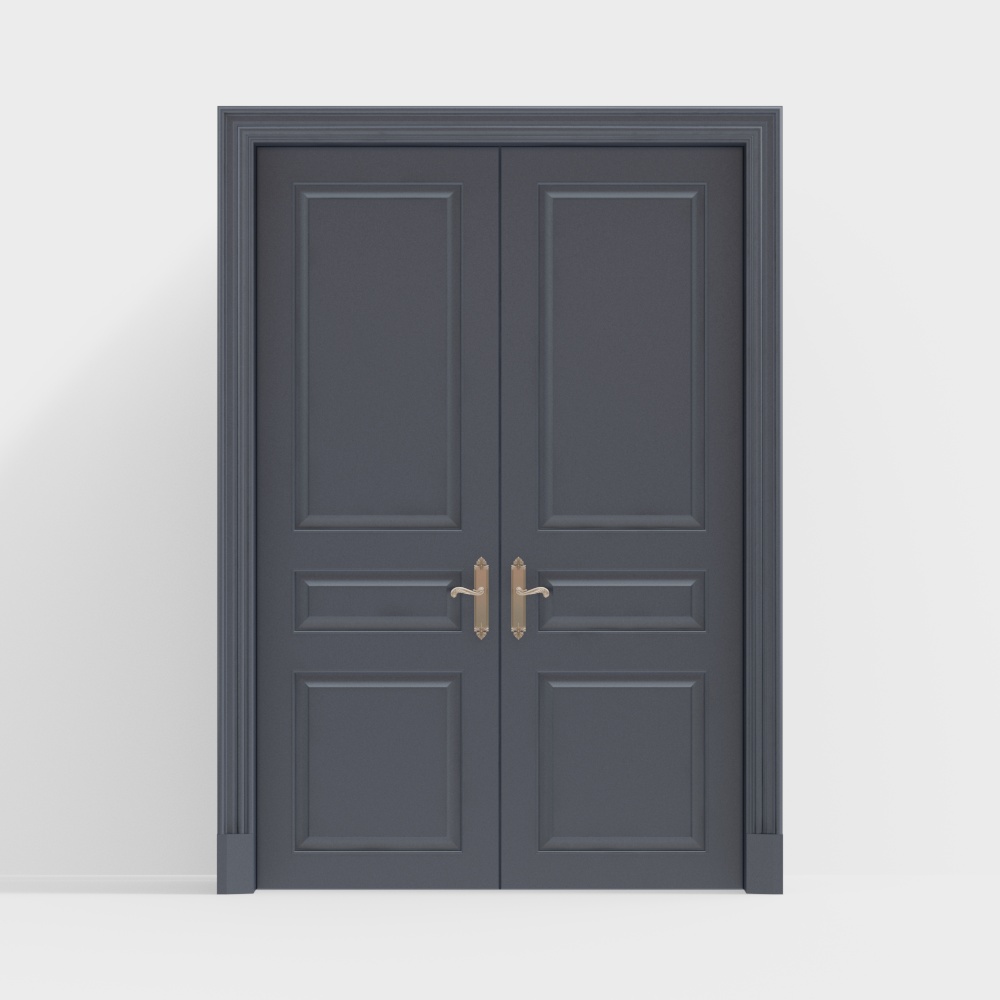 Classic Double Door 3D Model – Woodgrain with Gold Handles