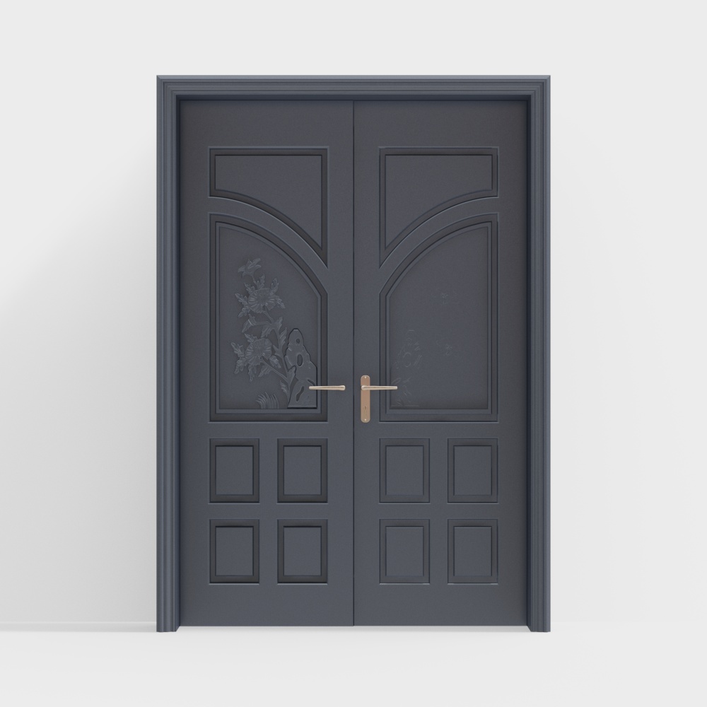 European-Style Blue Double Entrance Door