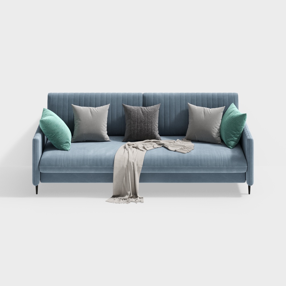 Contemporary Low-Polygon Sofa – Velvet Texture Design