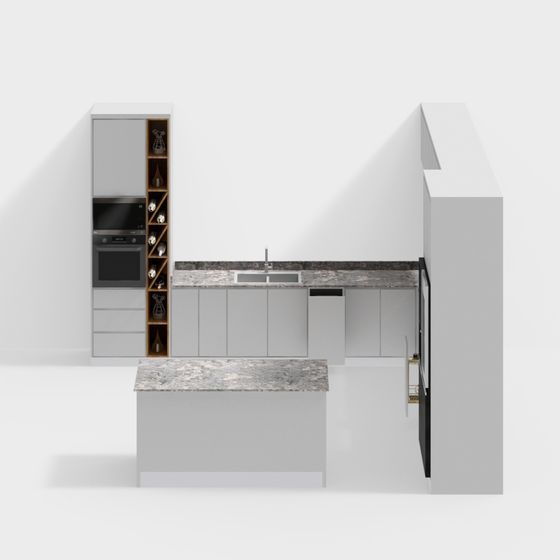 Elegant Modern Kitchen 3D model for Urban Spaces