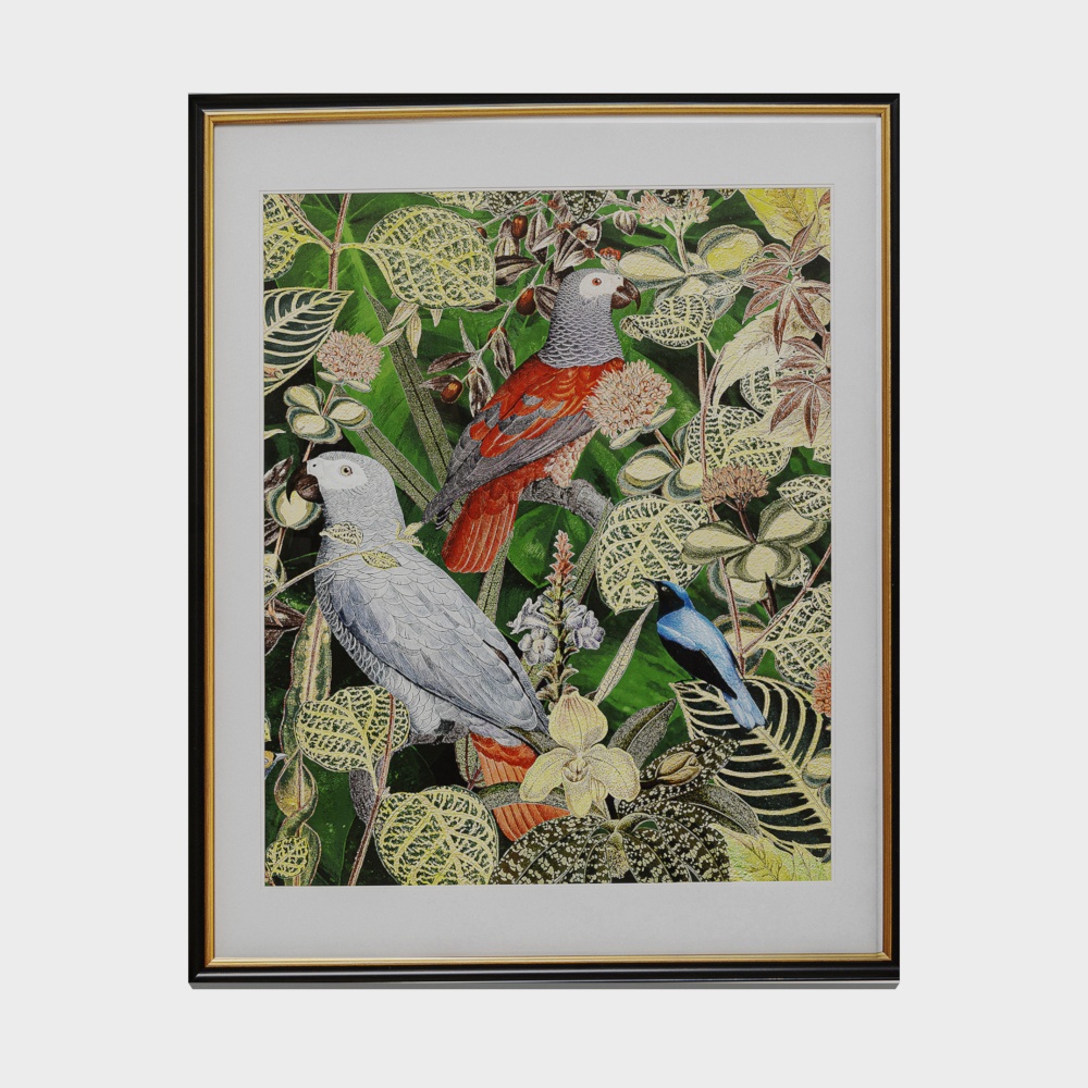 53936+Framed+Picture+Birds+in+Jungle+80x100cm