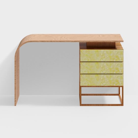 Curved Wood Table 3D model in Modern Minimalist Vintage Style