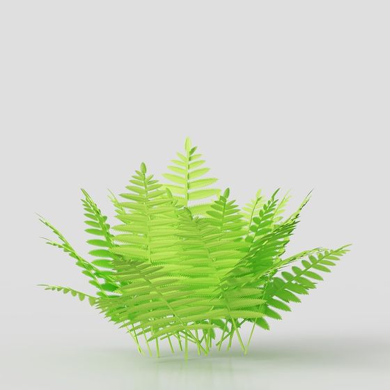 Lively Fern Bush Low-Poly 3D Model for Creative Spaces