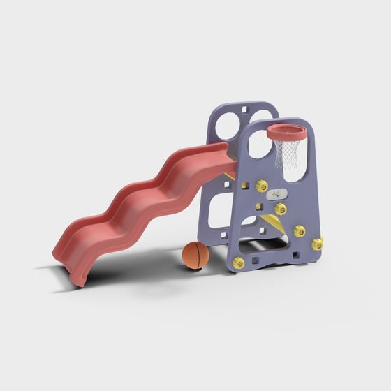 Whimsical 3D Slide and Basketball Hoop Model