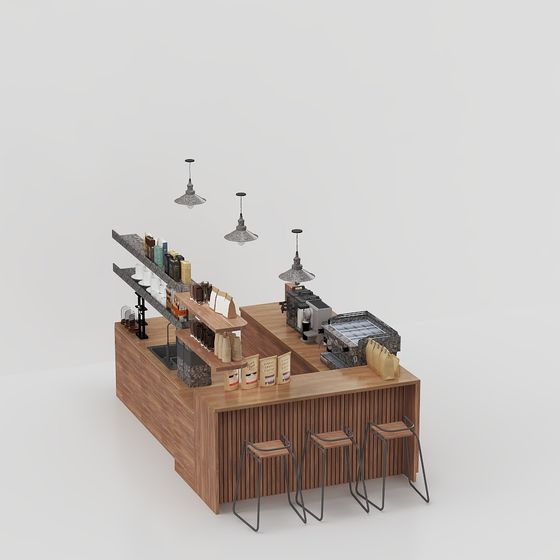 Stylish Low-Poly Coffee Bar Counter 3D model for Creative Spaces