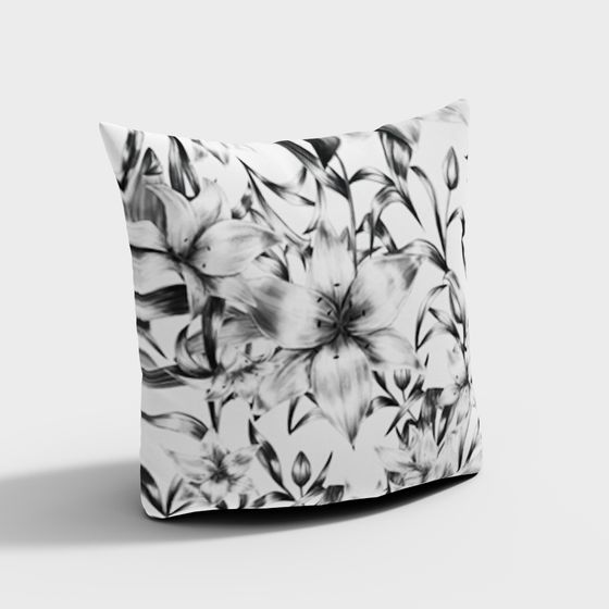 Elegant Black and White Floral Pillow Cover 3D model