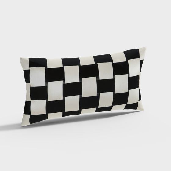 Elegant Black and White Checkered Pillow 3D model for Home Design
