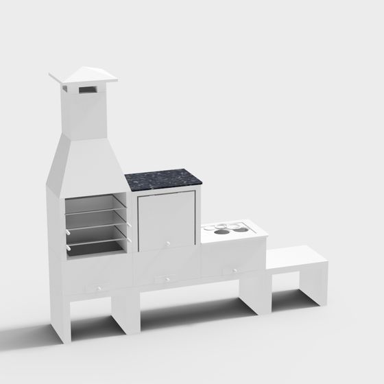 Low Poly Outdoor BBQ Grill 3D model