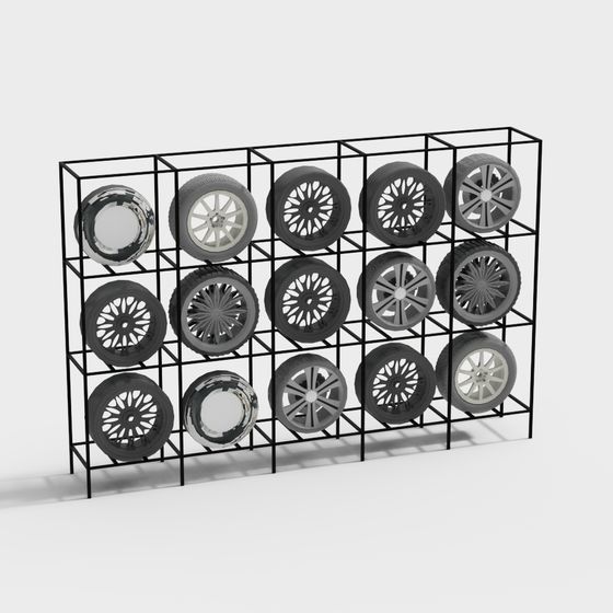 Stylish Tire Display Rack 3D Model – Modern Industrial Design