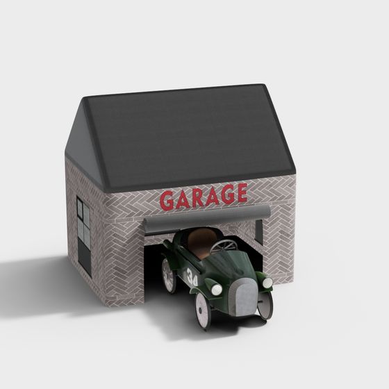 Vintage Garage 3D model with Classic Car