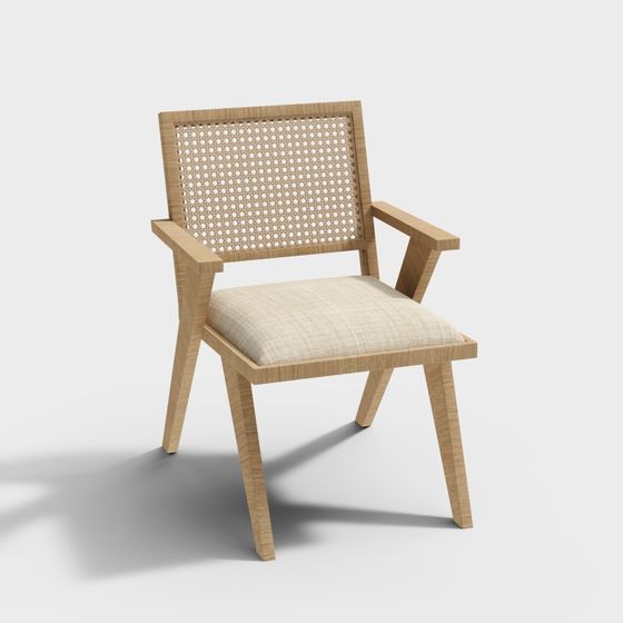 Stunning Wooden Rattan Chair 3D model